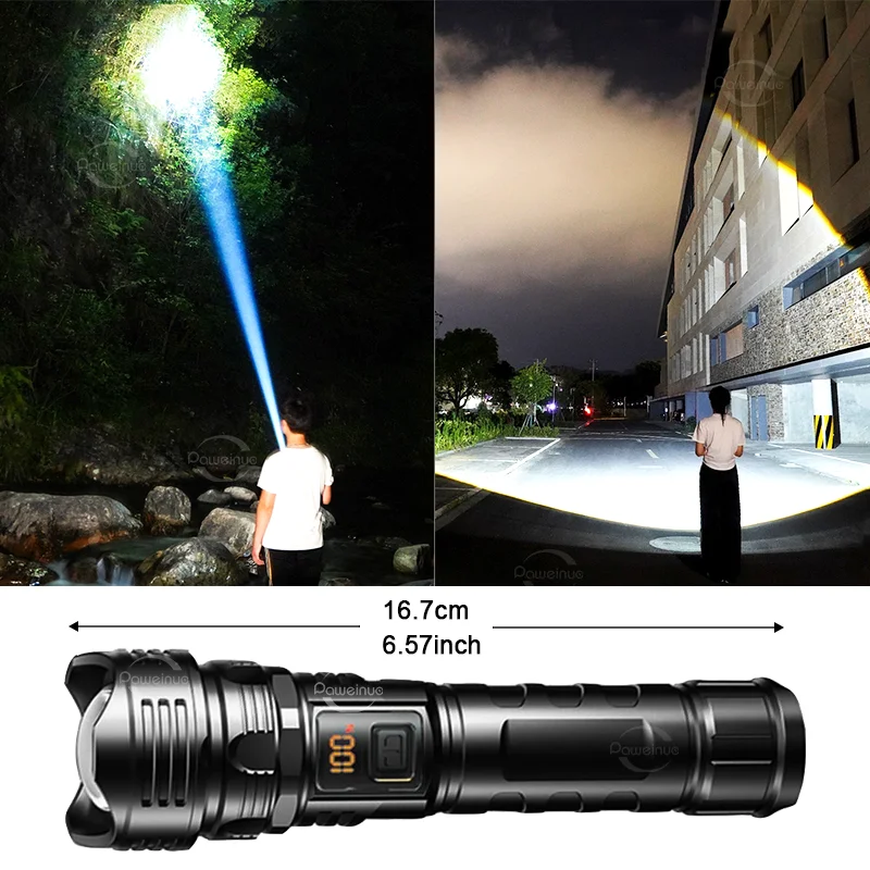 Super Bright Flashlight Built-in Battery Rechargeable USB LED Flashlight High Power Strong Light Long Range Zoom Torch Fishing