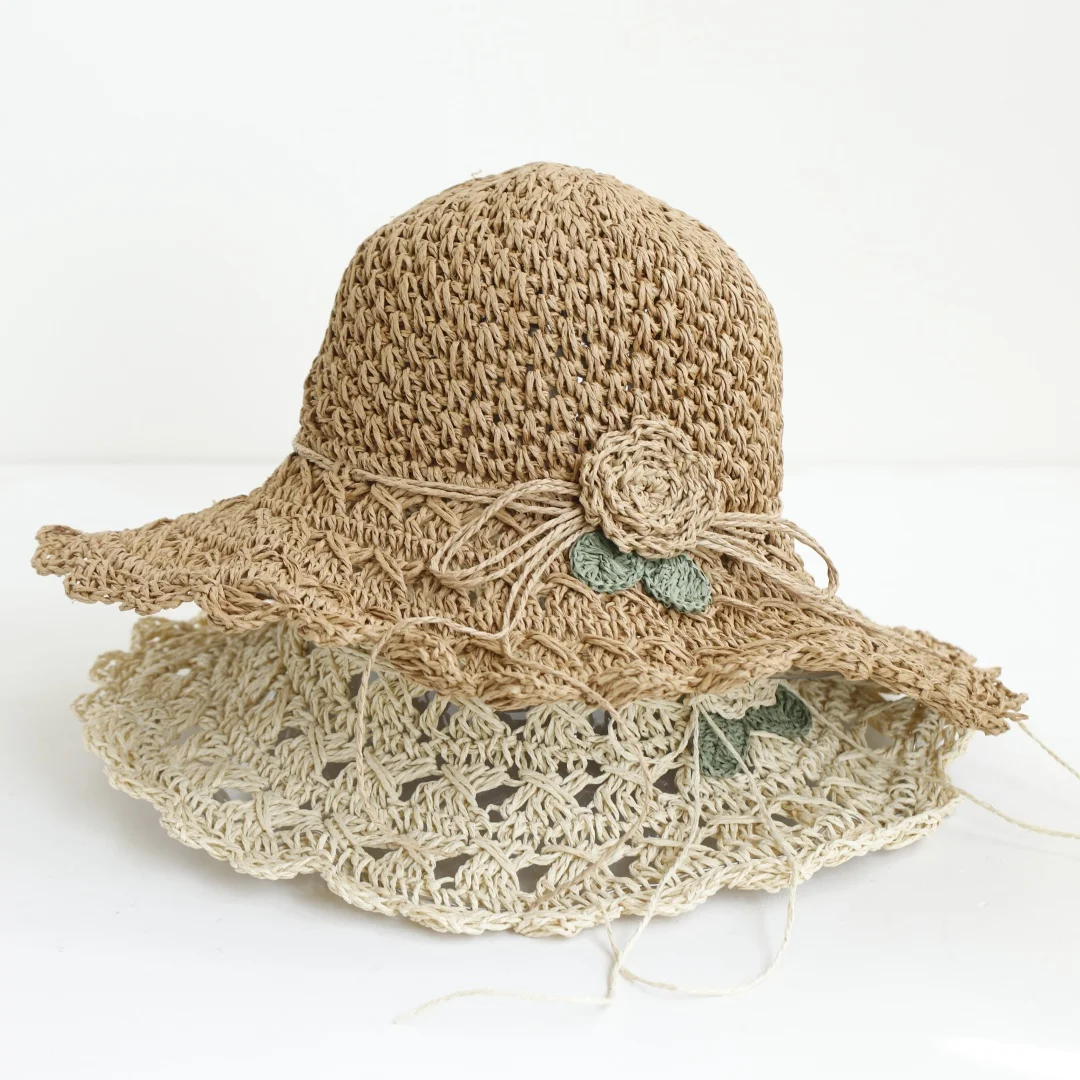 2026 NEW Handmade High quality Simple flower Sun Hat Floppy Summer Hats For Women Beach Panama Straw Dome Bucket Hat