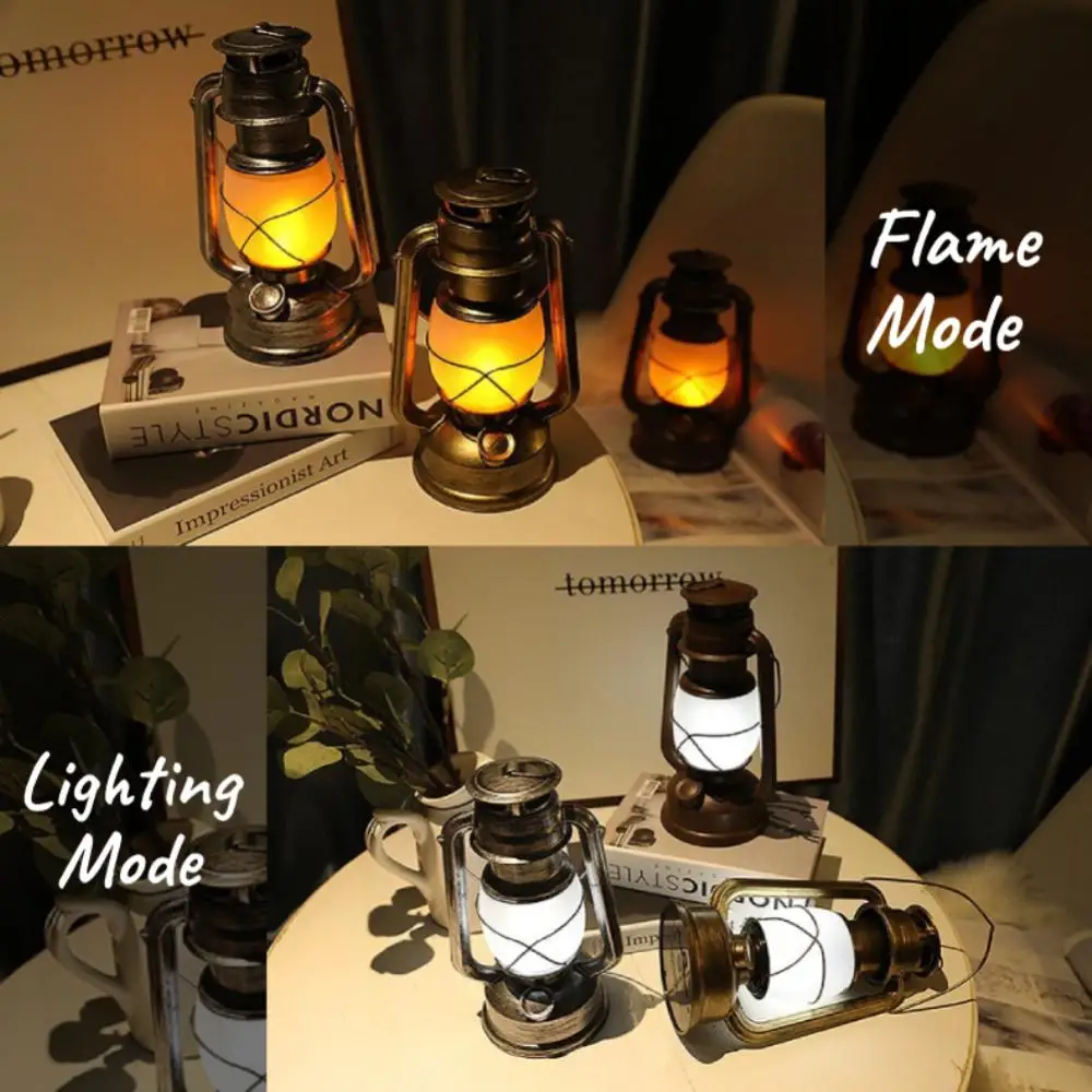 Retro Portable Lantern Outdoor Camping Kerosene Lamp Without Remote Control Dynamic Flame Light Battery Powered LED Table Lamp