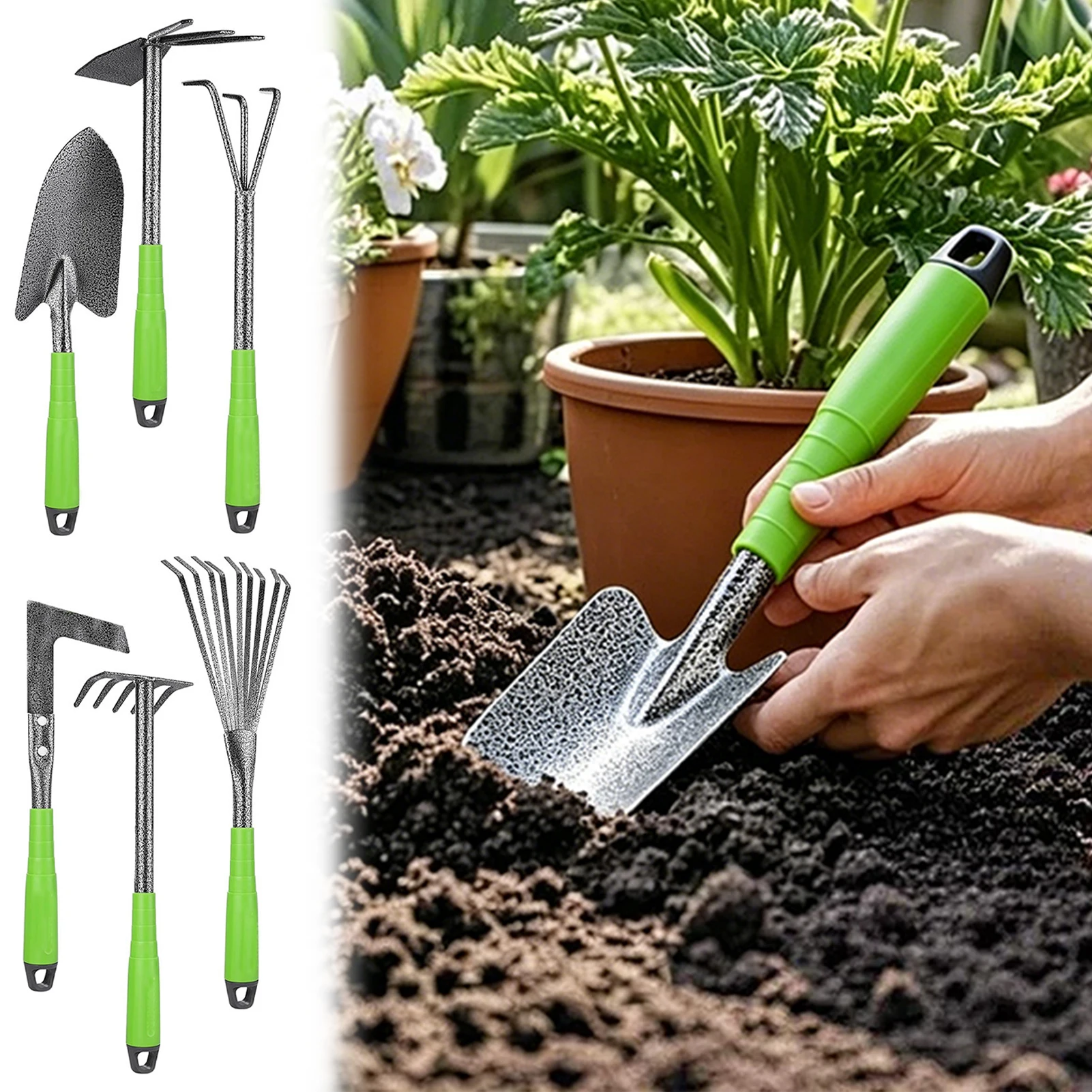 

6pcs Garden Hand Tool Kit Rust Resistant Stainless Steel Garden Tools Ergonomic Non-Slip Comfortable Handles Vegetable Planting