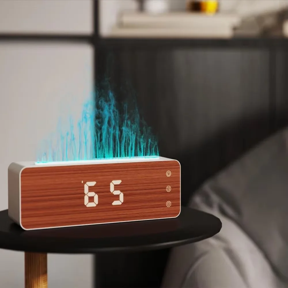 Homefish Flame Humidifier Aromatherapy Machine With Clock Humidity Display Atmosphere Lamp Table Diffuser