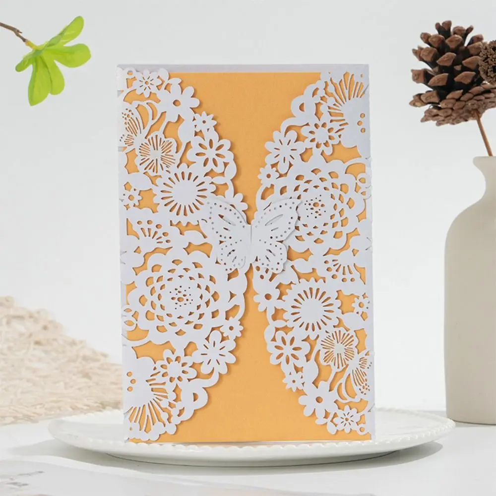 50 قطعة بطاقة دعوة ثلاثية الأبعاد على شكل زهرة ديكور على الطراز الأوروبي بطاقات دعوة مجوفة بطاقة تهنئة على شكل فراشة #3
