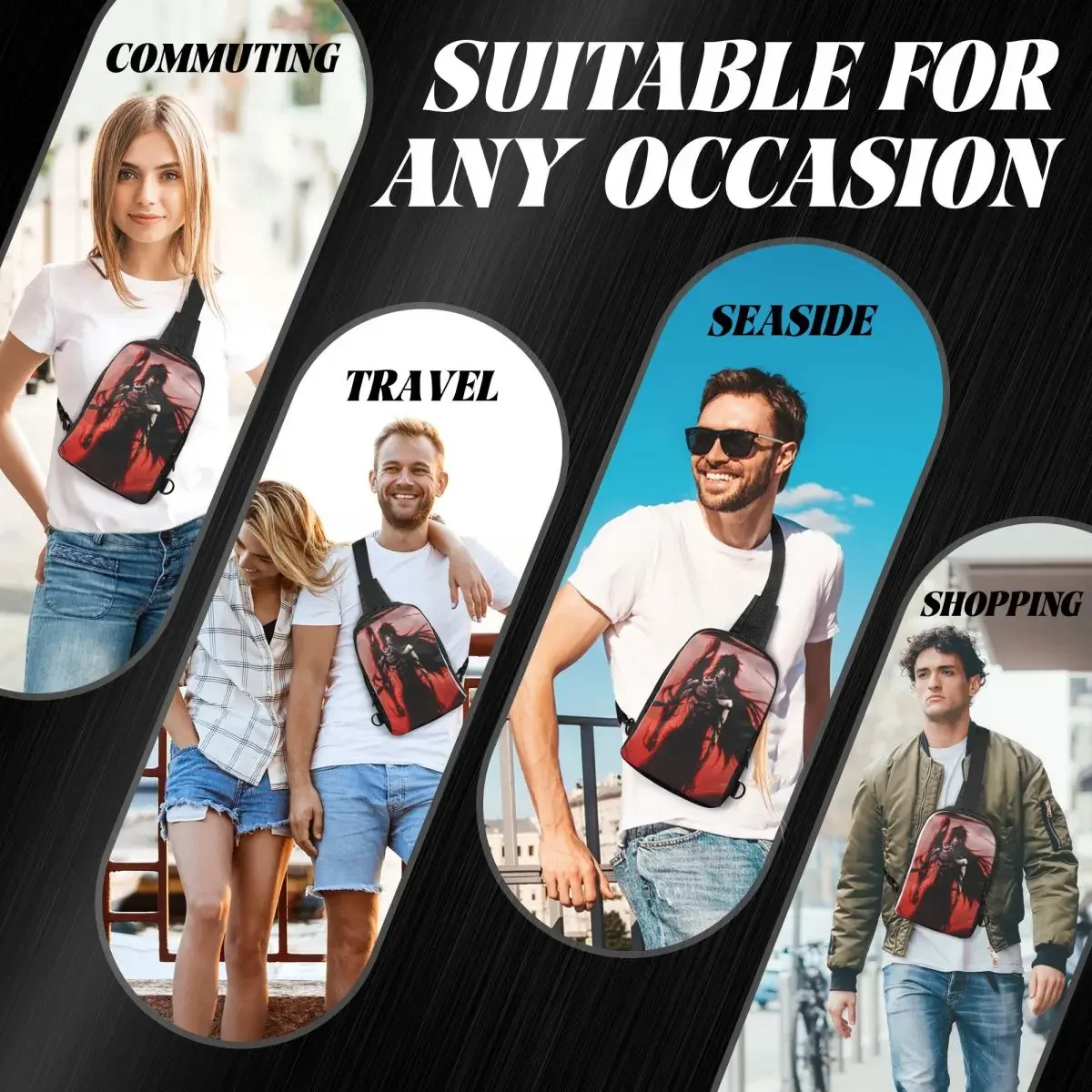 Anime BLEACH Kurosaki Ichigo Crossbody Sling Backpack Shoulder Sling Chest Bag Adjustable Travel Hiking Daypack Outdoor