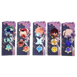 3pcs / set of Games Genshin Impact Cosplay Brooch Barbatos Klee Tartaglia Zhongli Acrylic Badge Brooch Key Chain Pendant