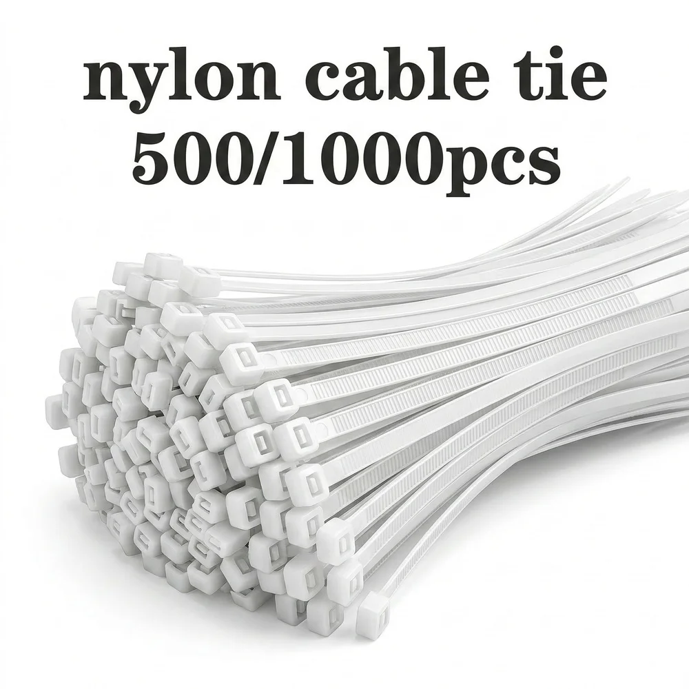 

Heavy Duty Self-Locking Nylon Zip Ties 500/1000Pcs, Plastic Cable Wraps with Fastening Loop for Home, Office & Electrical Wiring