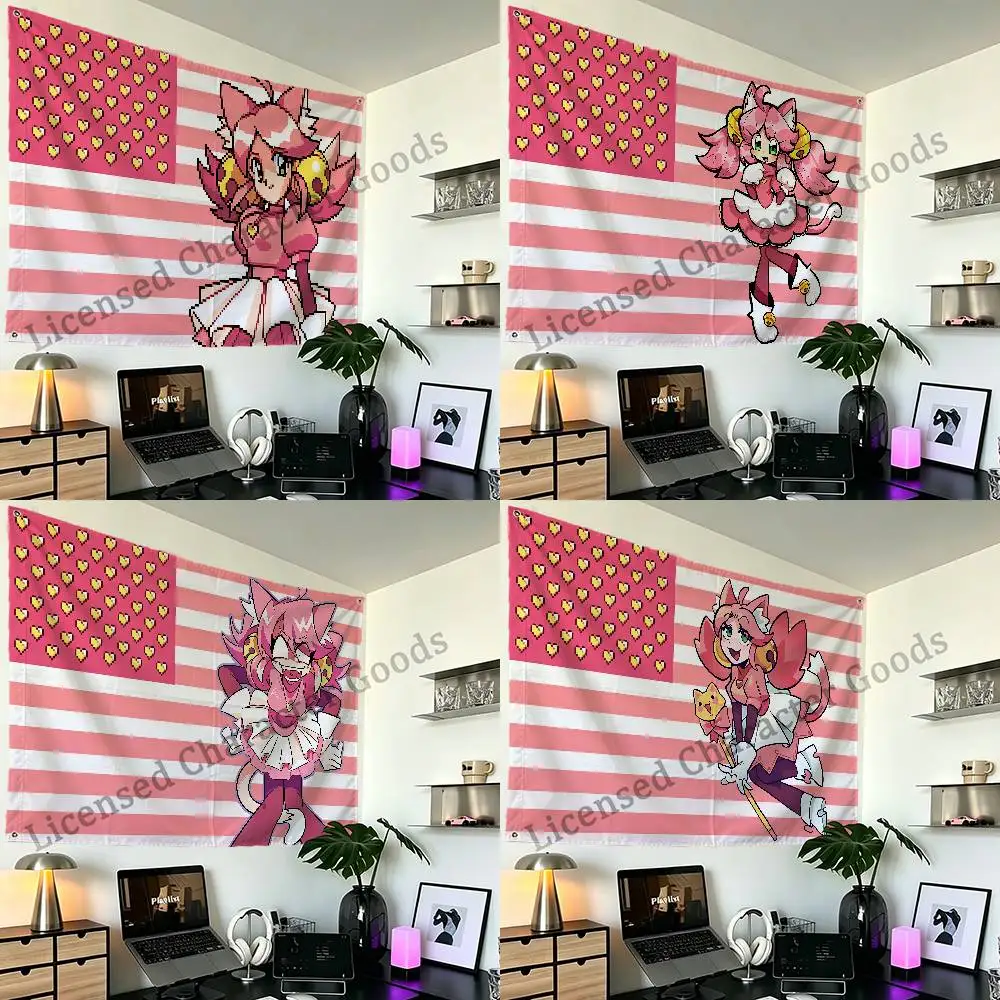 Pink Mew Mew Mewku Flag Polyester Fabric Rustproof Grommets 50x70 60x90 70x115 100x150 150x200 cm Decor Banner