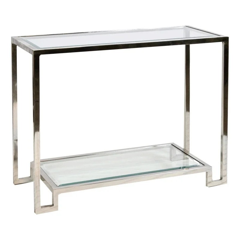 

American double-layer cof fee ta ble/gold foil/stainless steel rectang ular co fee table/hardware furniture tea tab le