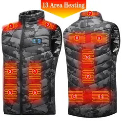 13 PCS Heated vest Jacket Fashion Men Women Coat Intelligent USB Electric Heating Thermal Warm Clothes Winter Heated Vest 열선조끼
