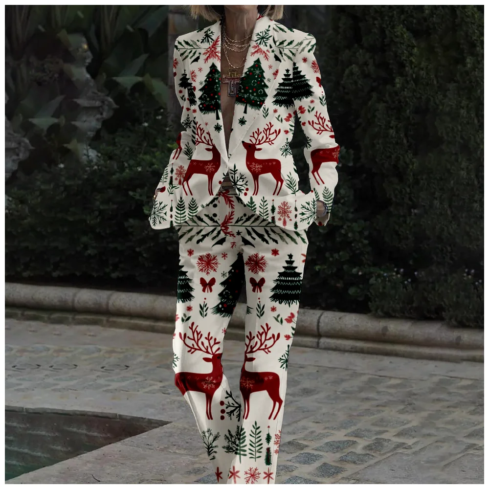 Four Seasons Trendy Reindeer Christmas Suit Tops Unisex Vintage Comfort Mature Suit Jackets Wedding Parties and Special Occasion