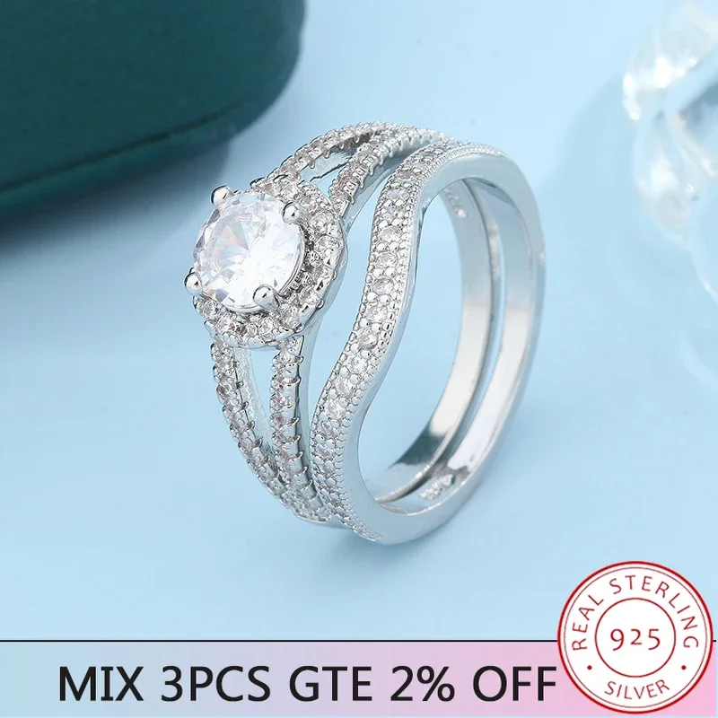 Delicado Conjunto De Cristal De Zircônia Cúbica Para Mulheres, Cor Prata, Anéis De Noivado, Jóias De Casamento, Banhado A Prata S925