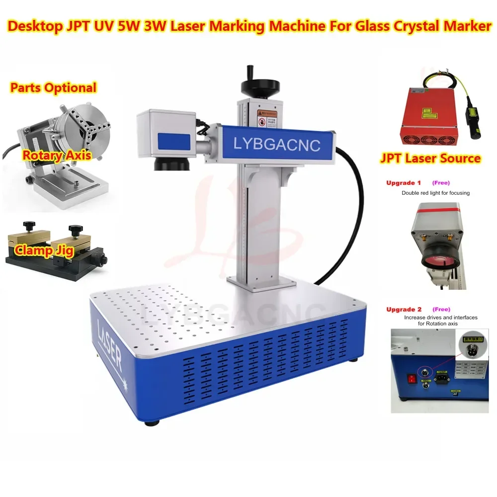 5W UV Laser Marking Cutting Machine 3W JPT Engraver for Glass Crystal Marker Galvo Scanner Ring Rotary Axis Clamp Jig Optional