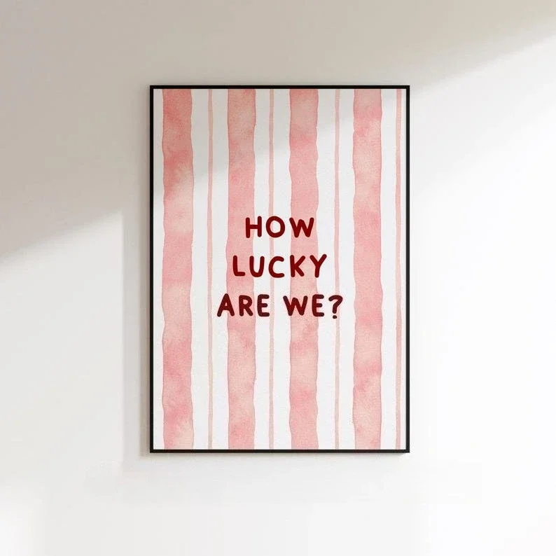Multiple sizes 1pc frameless Canvas Painting,How Lucky Are We Pink Canvas Print Pink & Green Quotes Kitchen Wall Art Posters for