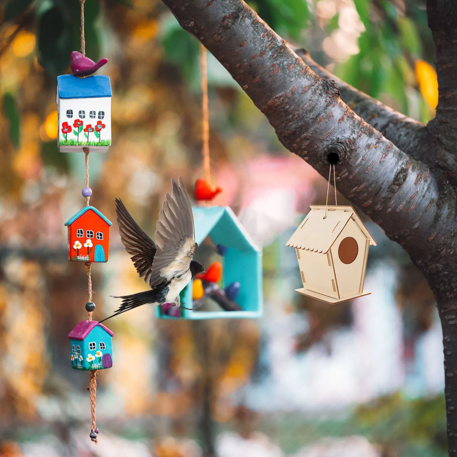 

6Pcs Wood Bird House Building Kit for Kids Paintable Mini Birdhouse Craft Unpainted Wooden Bird Houses Pre-Drilled Easy Assembly
