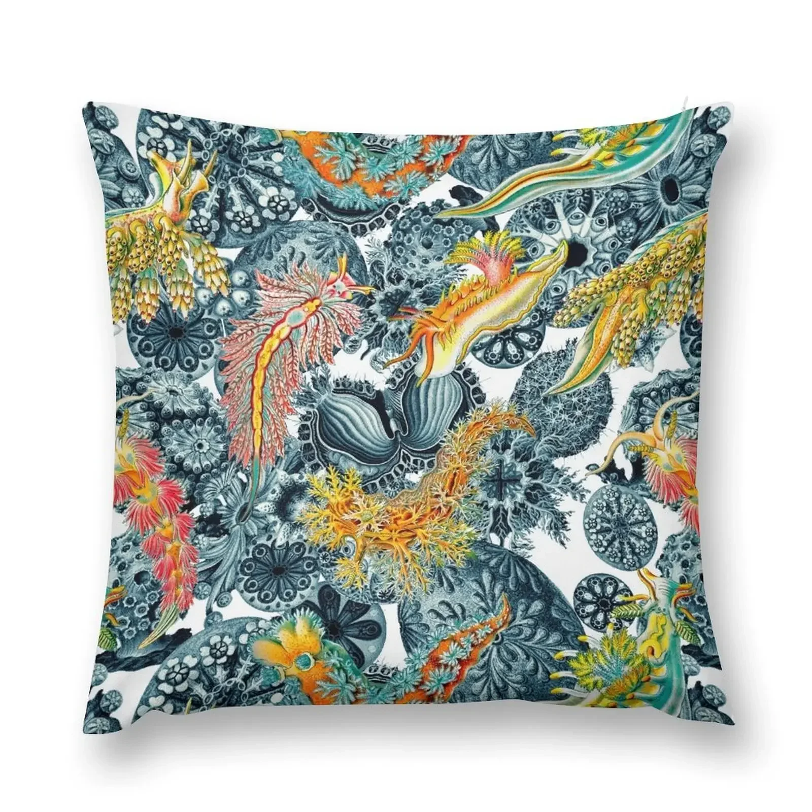 

Ernst Haeckel Nudibranch Sea Slugs over Cerulean Sea Squirts Throw Pillow covers for pillows christmas supplies pillow