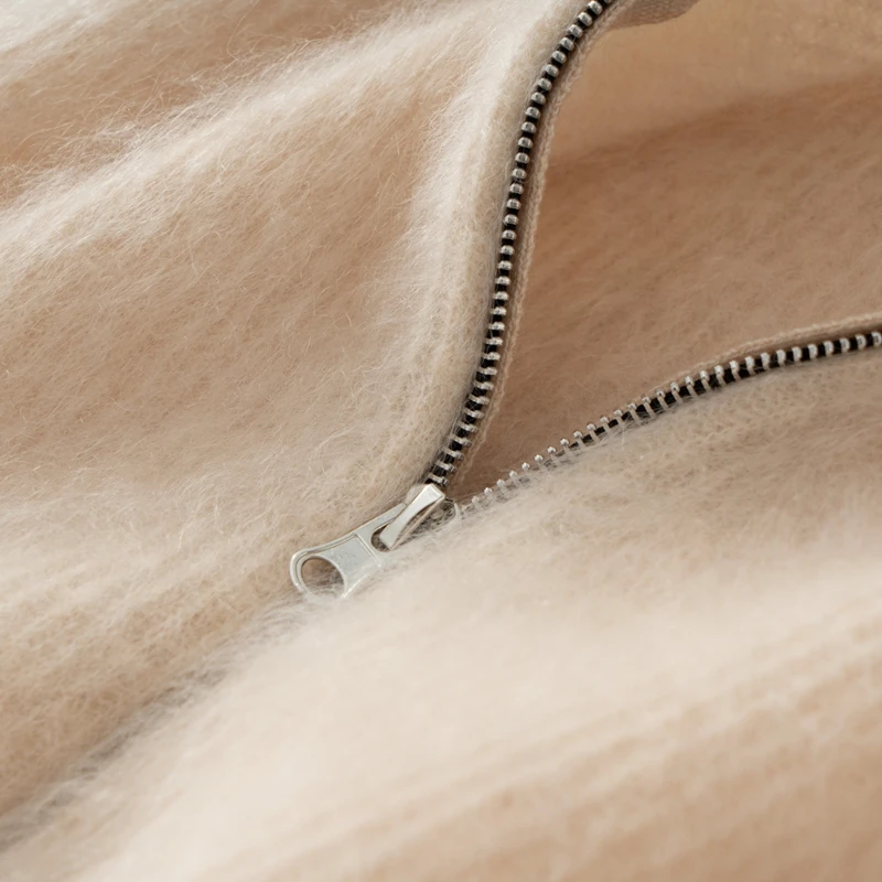 CHICUU Women's 100% Cashmere Sweater Zipper Cardigan Thick Plush Cashmere Knitwear Autumn Winter Brush Cashmere Knitwear Coat