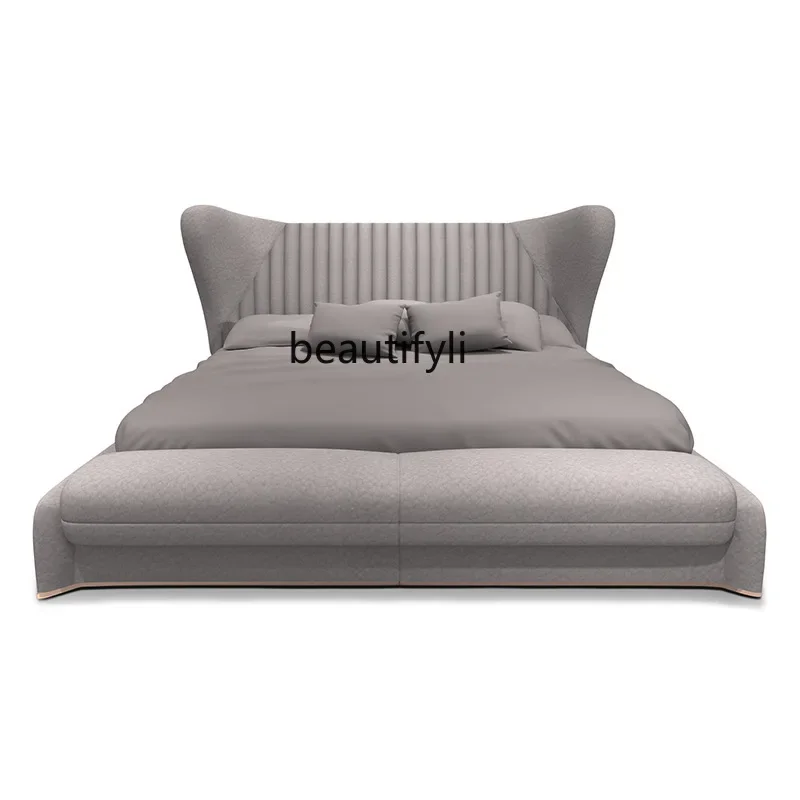 Q181 Bed furniture Master bedroom Italian leather bed Villa simple modern bedroom furniture