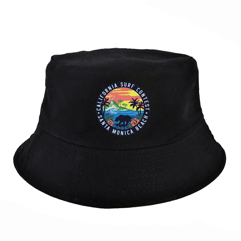 

coconut tree beach landscape Women Girls Bucket Hat Kawaii Beach Tour Sun Visor Hats Wide Brim Solid Cotton Panama Cap