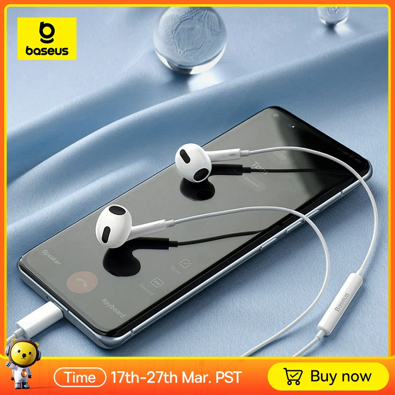 Проводные наушники Baseus C17 Type-C с микрофоном-вкладышем для смартфонов Xiaomi Samsung S21 S20