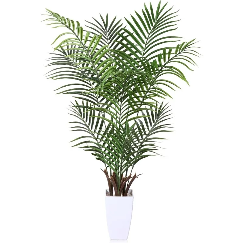 

Artificial Palm Tree Tall Faux Tropical Palm Plant with White Taper Planter Fake Greenery Potted Plant for Home Office Decor