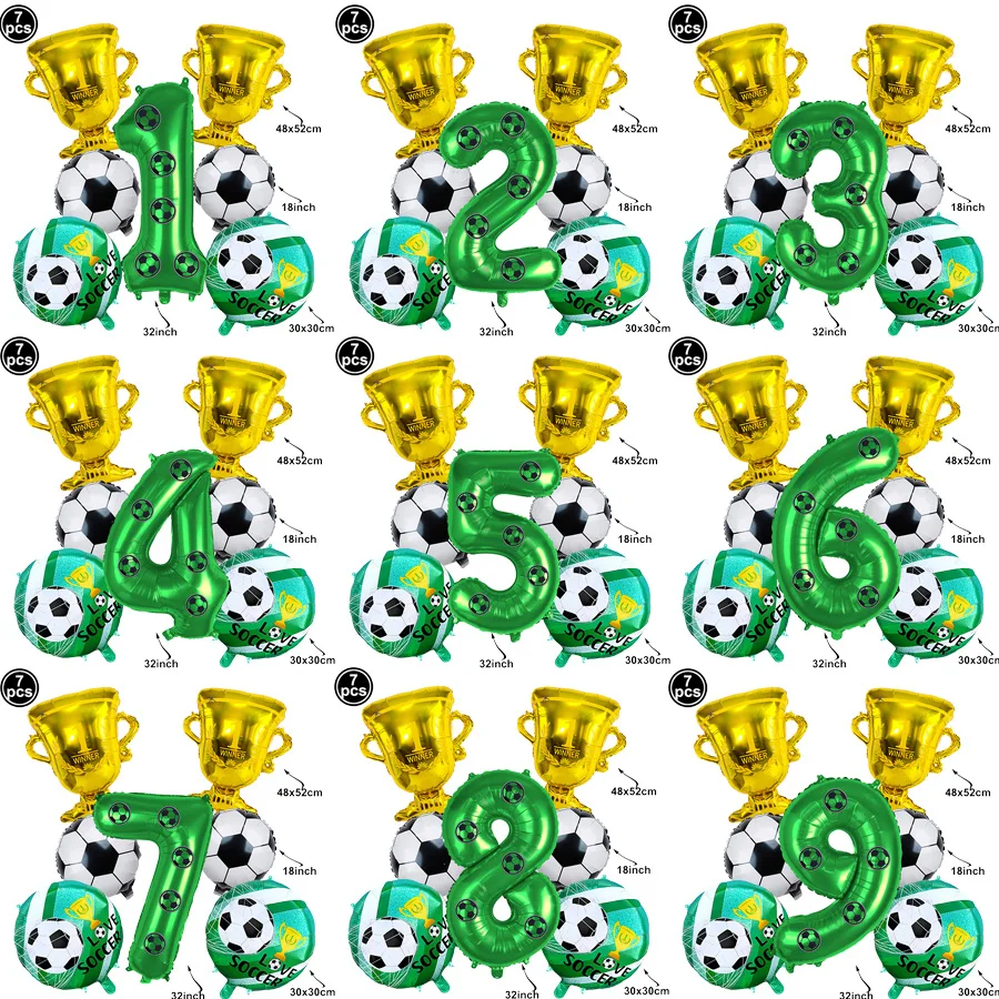 7-teiliges Fußball-Trophäen-Set mit Zahlen 0–9 Luftballons für Kinder, Fußball-Thema, Geburtstagsfeier, Babyparty, Fußballverein, Dekorationszubehör – Detail 2