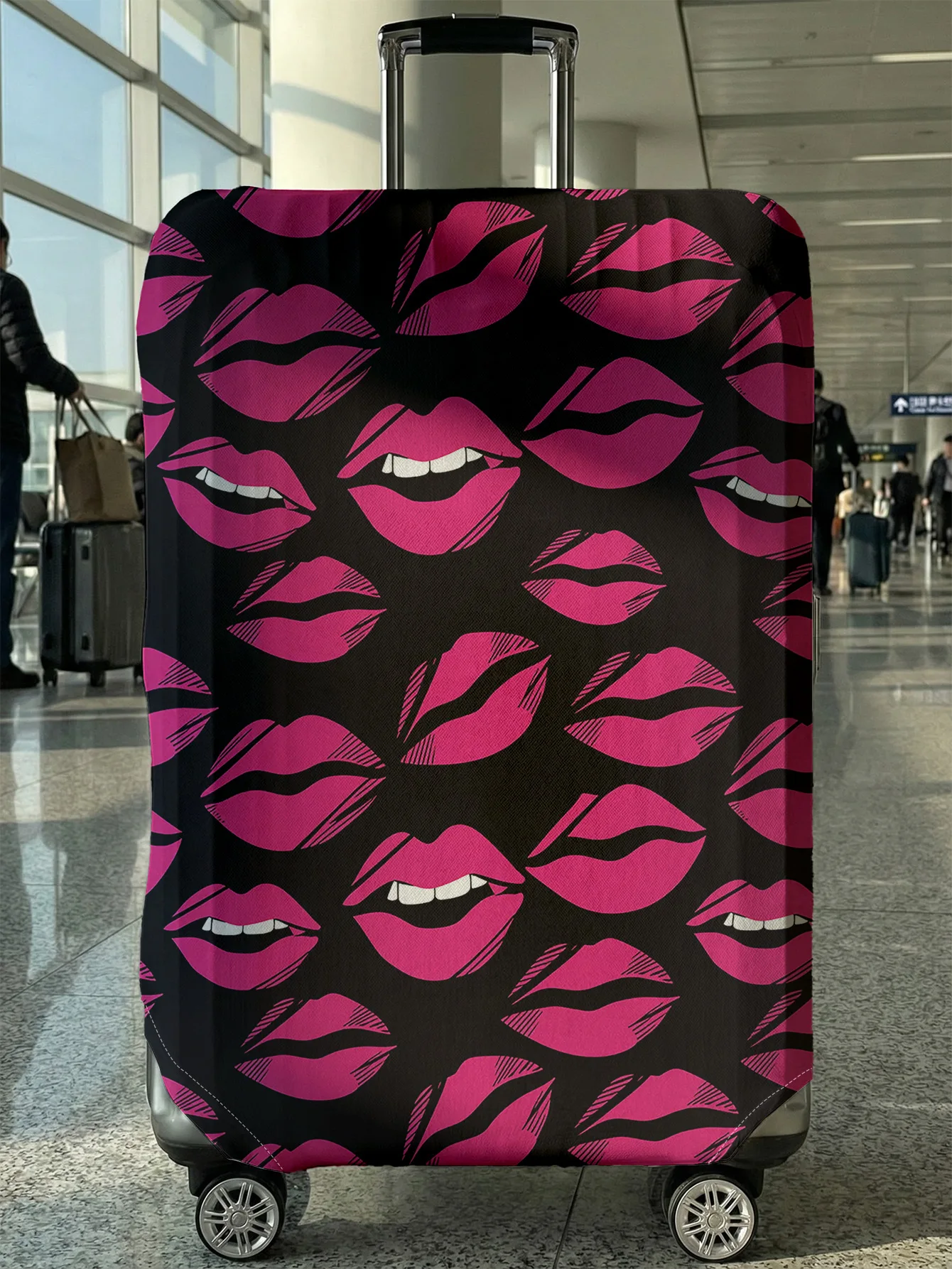 

Black Base Magenta Lip Full Print Luggage Cover, Suitable for 18-32 Inch Luggage Cover, Luggage Handle Glove, Travel Accessories