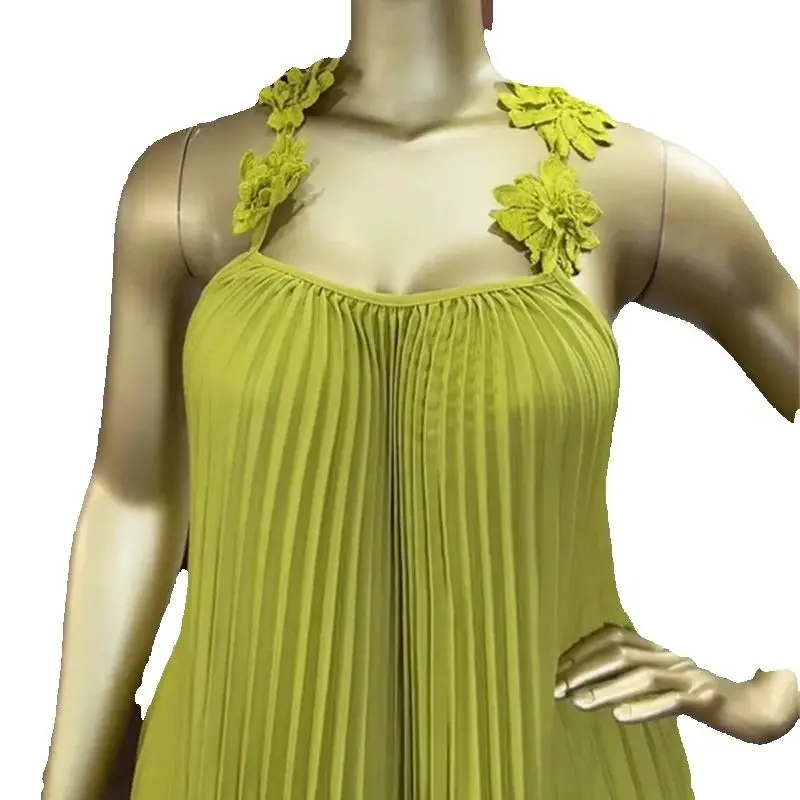 

Autumn New Sweet and Fresh Camisole Revealing Back Pressure Pleated Dress Summer Female Fashion Sexy Vacation Loose Dresses