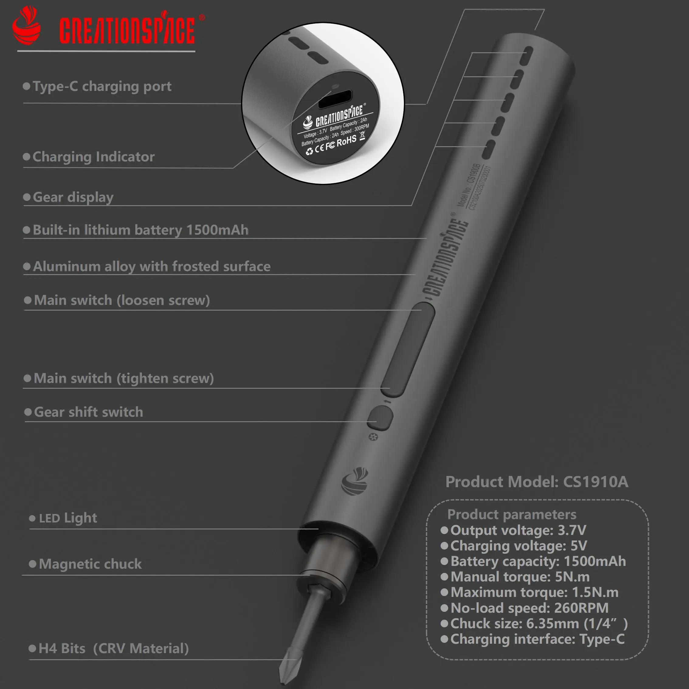 Creationspace Cordless Electric Screwdriver Set Power Screw driver Cordless Precision Screwdriver
