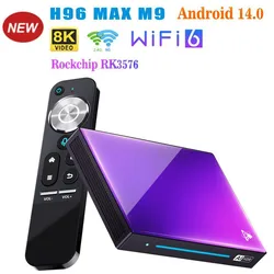 Media Player Set Top Box, Controle Remoto, TV Box, H96 MAX, M9, Android 14, RK3576, 8GB, 128GB, 1000M, DDR4, USB 3.0, WiFi, 6, BT5.4, 8K, AV1