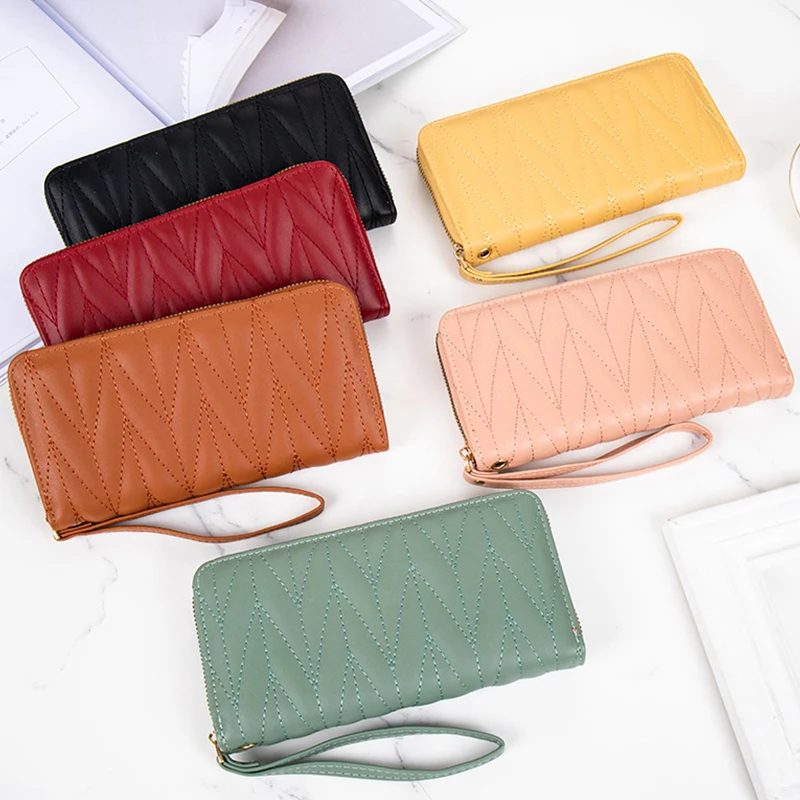 LAYRUSSI 2023 New Style Thread Hand Wallet Mobile Phone Clutch Wallet For Women Long Zipper Coin Purse Embroidery Wallet Ladies