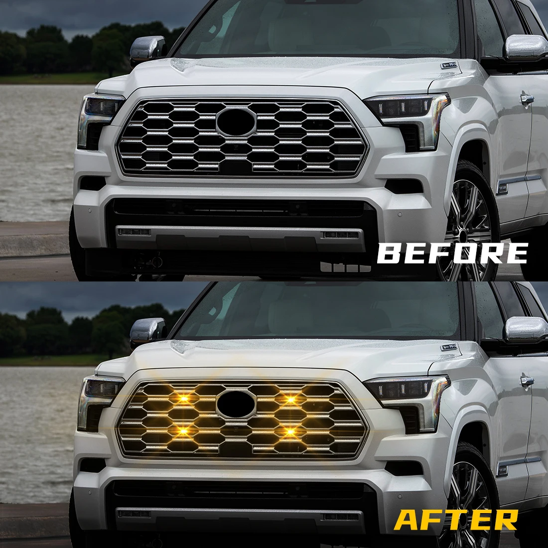 Universal Car Front Grille Light Smoked Yellow Shell Daytime Running Lamp Amber LED Headlight Warning Light For Ford Tundra Tank