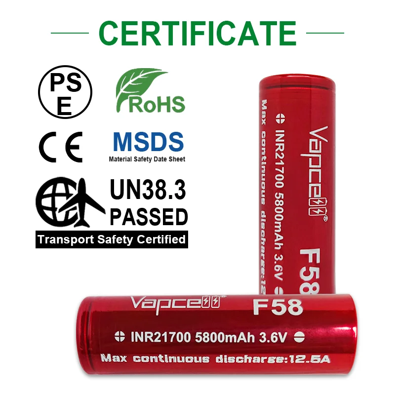 1-8 Original Vapcell F58 INR 21700 5800mah 12.5A 3.6V Battery High Power Li-ion Batteries Cell For Flashlight Battery Pack