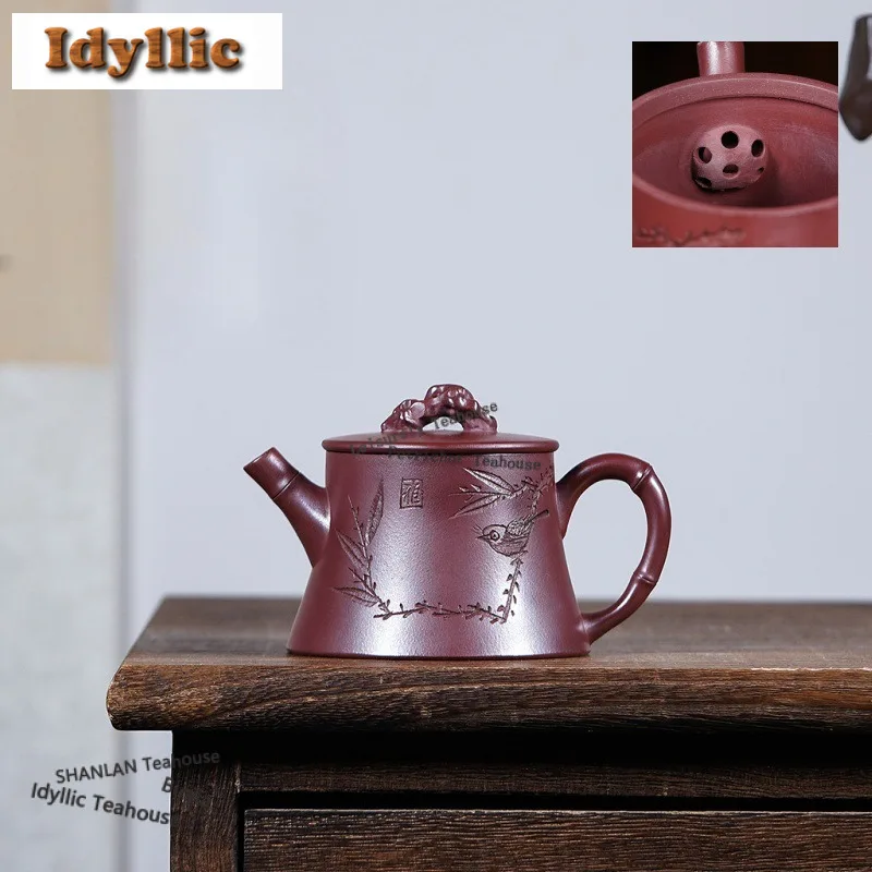 

130ml Classic Yixing Purple Clay Teapots Handmade Engraved Pot Raw Ore Mud Kettle With Infuser Zisha Tea Set Ornaments Craft