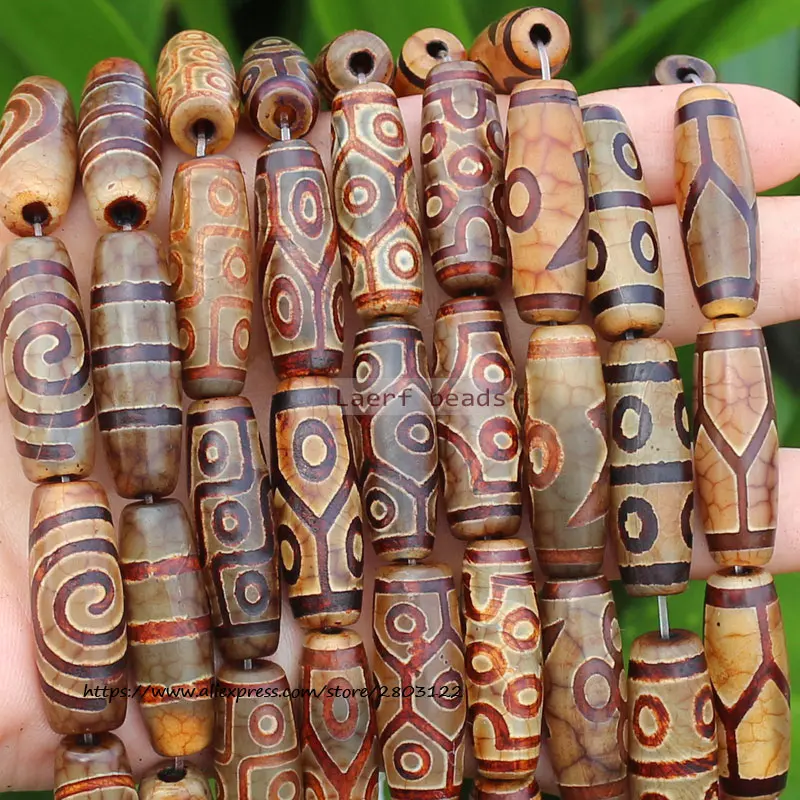 10pcs , Natural Agate Red Brown Ancient Tibet Dzi Agate Beads Length Around 30mm , For DIY Jewelry Making !