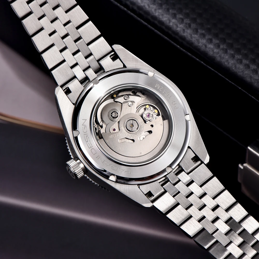 PAGANI DESIGN 2025 جديد 1812 ساعة ميكانيكية فاخرة للرجال صندوق هدايا للرجال كريستال الياقوت 42 مللي متر NH35A حركة ساعة رجالي