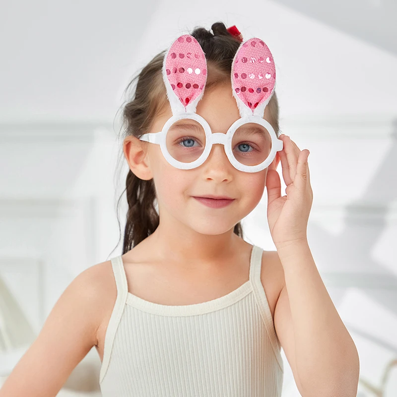 Opaska na głowę z króliczkiem wielkanocnym z okularami, śmieszne rekwizyty do fotobudki na przyjęcia dla dzieci, akcesoria do kostiumów wielkanocnych