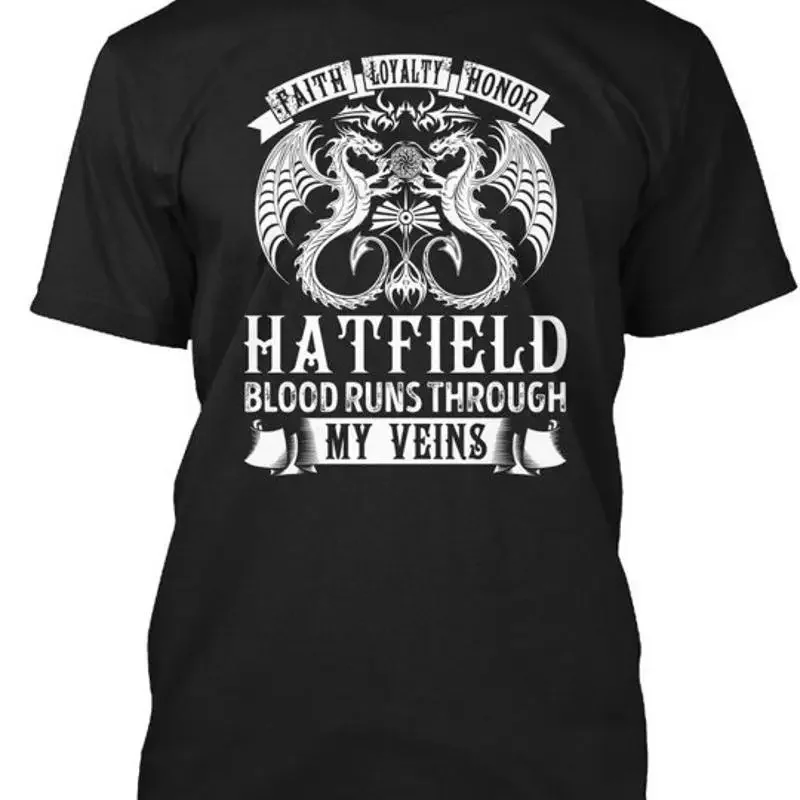 Hatfield Veins Name S – T-Shirt mit dem Aufdruck „Faith Loyalty Honor Blood Runs“, hergestellt in den USA, Größen S–5XL.