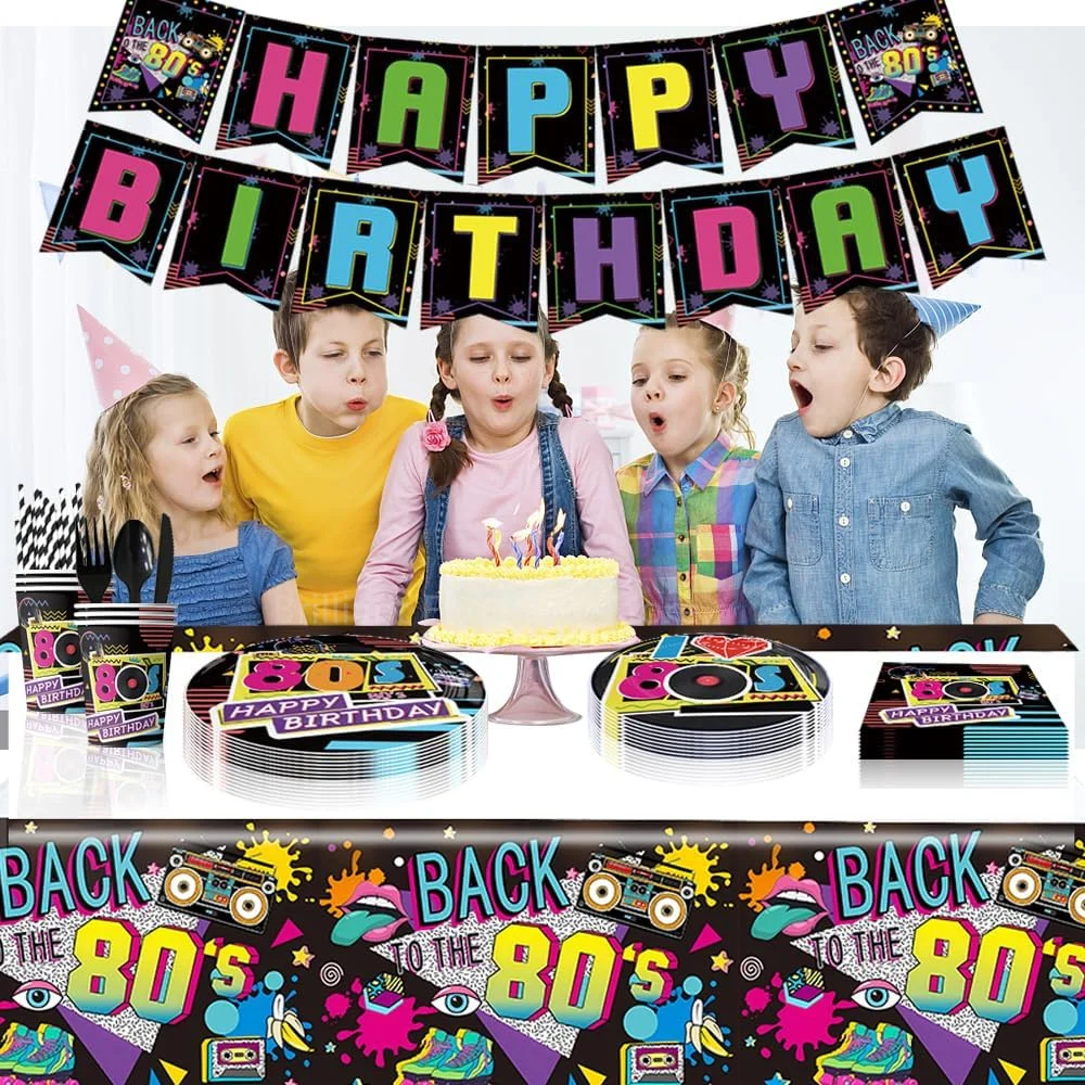 80s Party Decorations Back To The 80s Hanging Swirls Banner Tablecloth Balloons For 1980s Birthday Neon Hip Hop Party Supplies