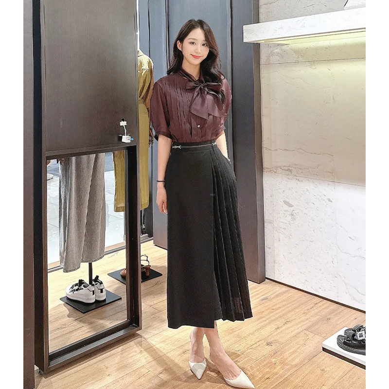 

Ele Asymmetrical irt Skirt Set for Women by MICOAT Spring Summer Autumn Faion Collection round Ne Button Sle