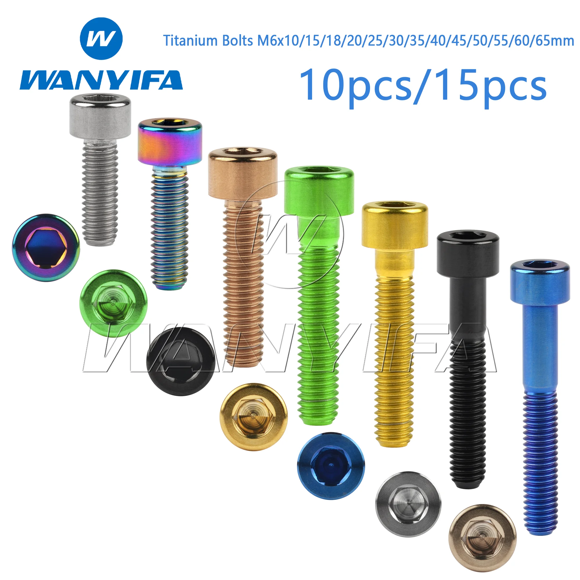 

Wanyifa Titanium Blots M6x10/15/18/20/25/30/35/40/45/50/55/60/65mm Hexagon Socket Head Cap Screws for Bicycle 8pcs/12PCS