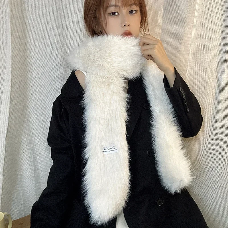 Korean Imitation Fur Scarf Ladies Winter Thickened Warm Fox Fur Collar Solid Color Plush Necklace Y2k Shawl Furry Outdoor Riding