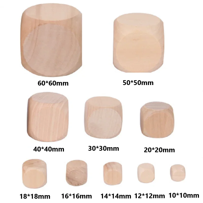 10pcs D6 6 Sided Blank Wood Dice For Party Family DIY Games Printing Engraving Kid Toys
