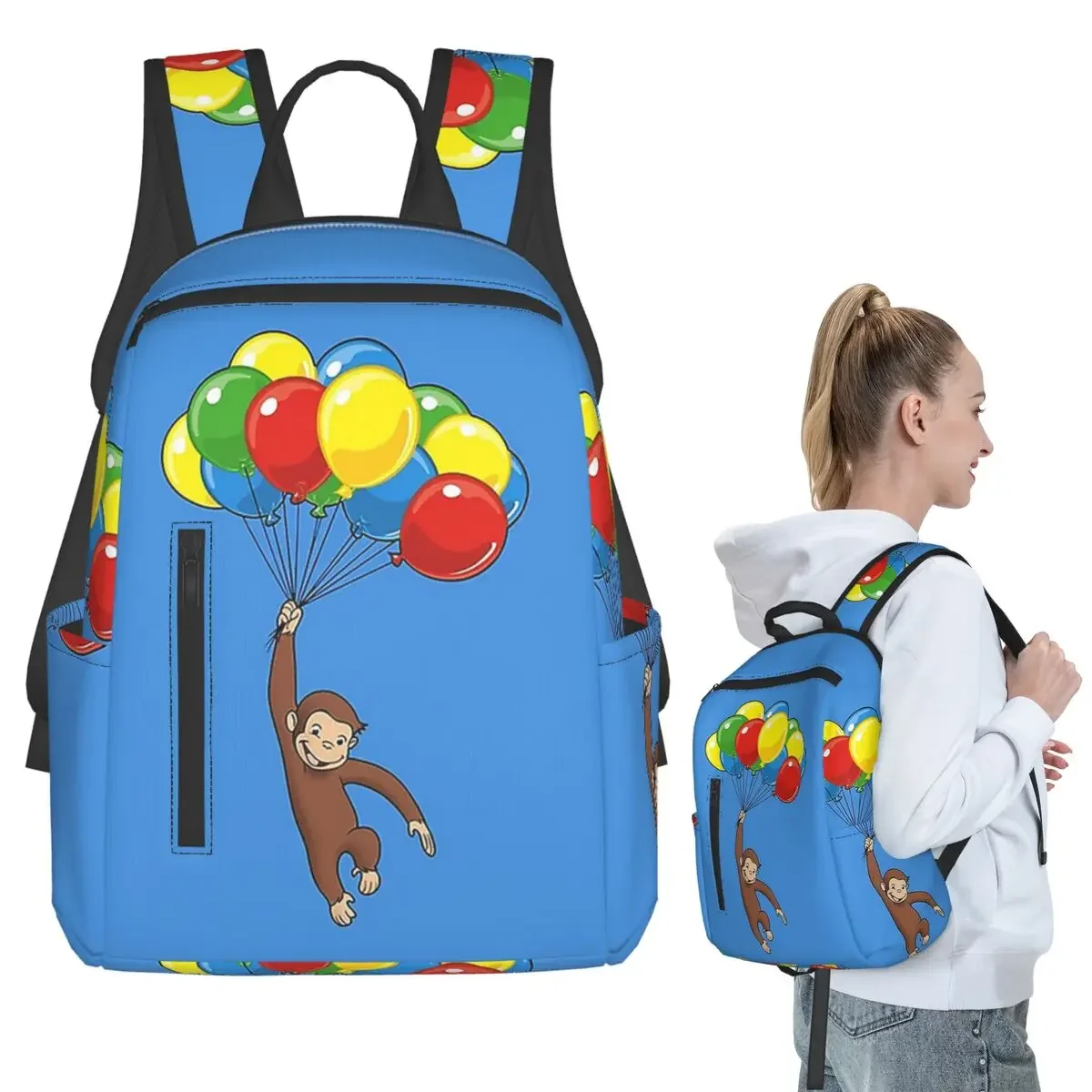 

Curious George With Balloons Backpack Student Boys Girls BookBag Kids School Bag Computer Shoulder Bags for Men Women
