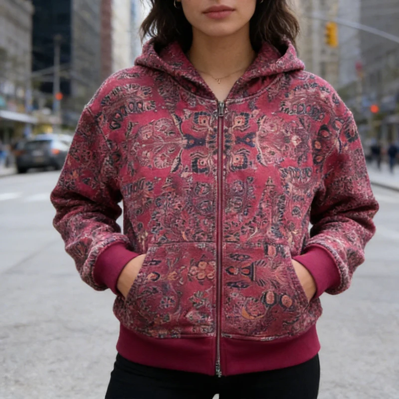 

Fashion Harajuku Long Sleeve Zipper Sports Coat American INS Floral High Street Cool Y2K Trend Autumn Winter Loose Joker Hoodies