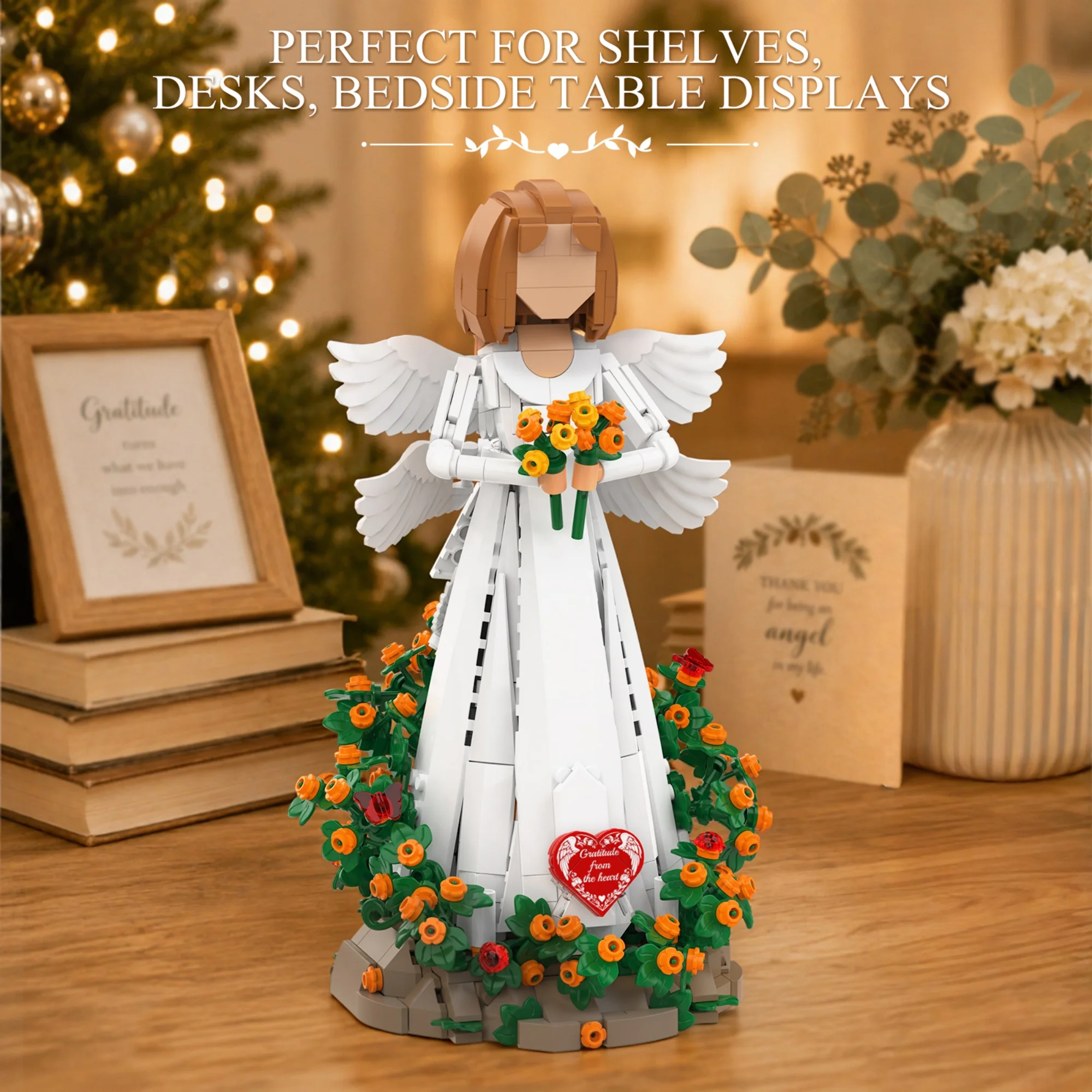812pcs Grateful Angel Building Blocks Creative Angel Model with Wreath Bricks Toys Desktop Decor Thanksgiving Gifts for Adults