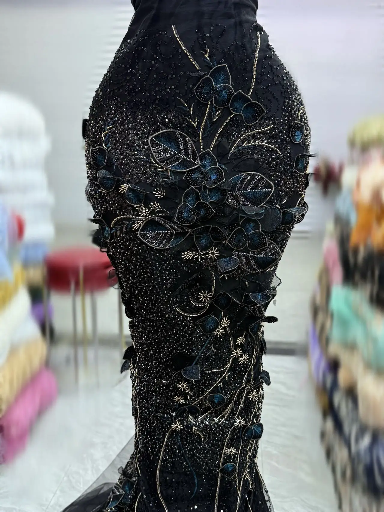 

2025 High-Quality African Nigerian Tulle Lace Fabric 3DSequins Embroidery French Guipure Wedding Party Dress Beaded 5Yards jy459