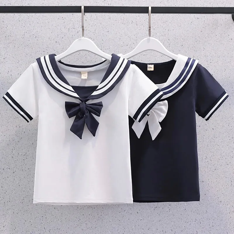 2024 JAPAN new JK Summer Costumes Kids Short Sleeve T-shirts Teenager School Girls Tops blouse Toddler Baby Cute Tshirts 12 year