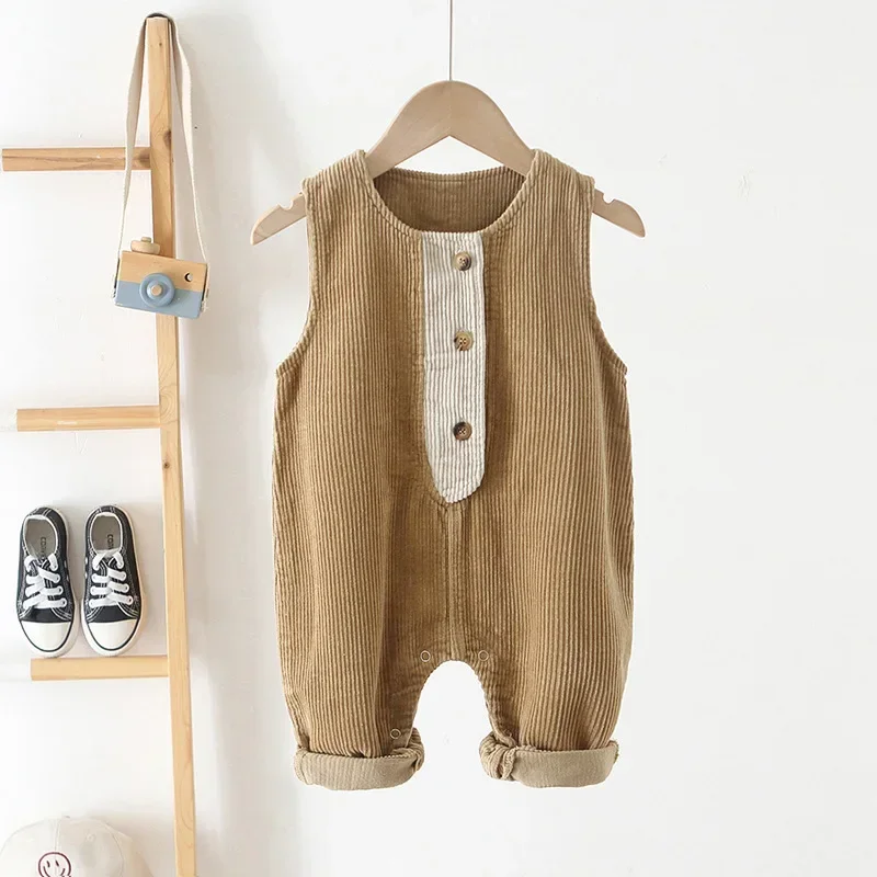 Children Spring And Autumn Strap Pants Stripe Casual Corduroy Bodysuit Kids Boys Sleeveless Overalls Trousers Jumpsuits Clothing