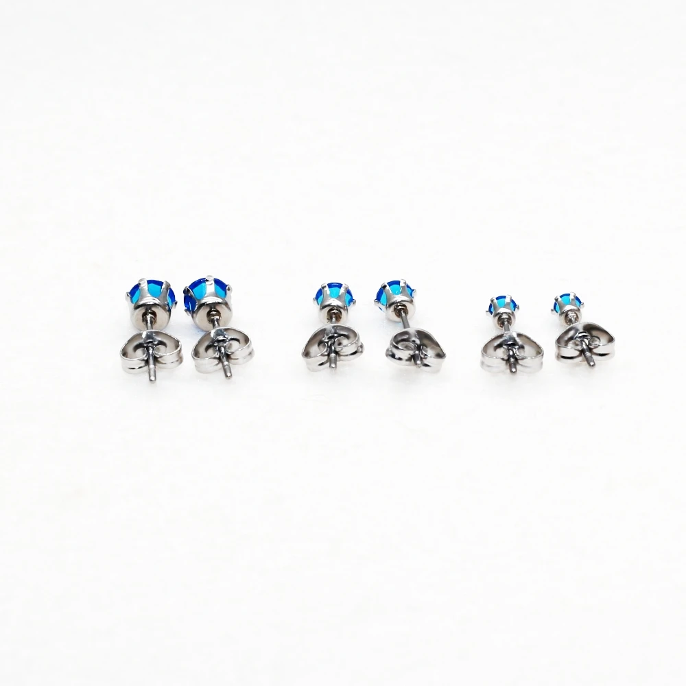 Edelstahl-Ohrstecker mit königsblauem Glas, 3 mm, 4 mm, 5 mm, Push-Up-Design, für Damen und Herren, modischer Schmuck. – Detail 2