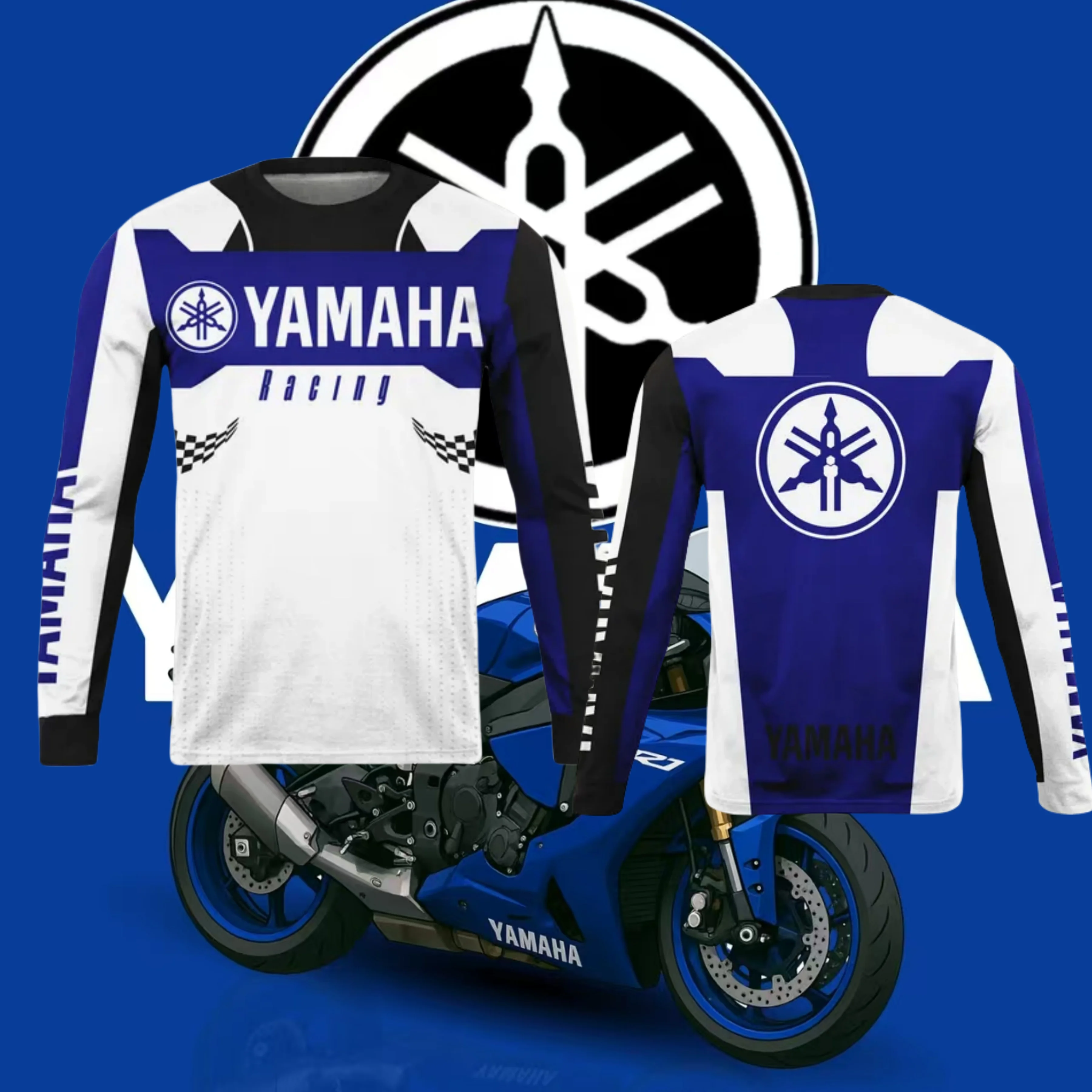 

25/26 New Popular Yamaha Long Sleeve T-shirt Spring and Autumn Motorcycle Fans Team Uniform Adult and Children's Same T-shirt