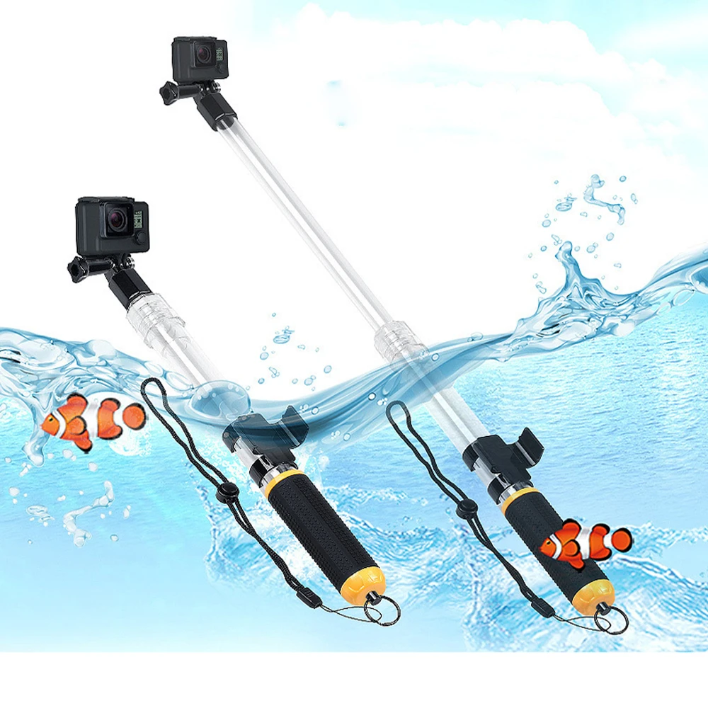 Waterproof Monopod Crystal Selfie Stick Telescopic Transparent Diving Rod for Phone Gopro Go Pro HERO 11 10 9 8 7 6  5 SJCAM